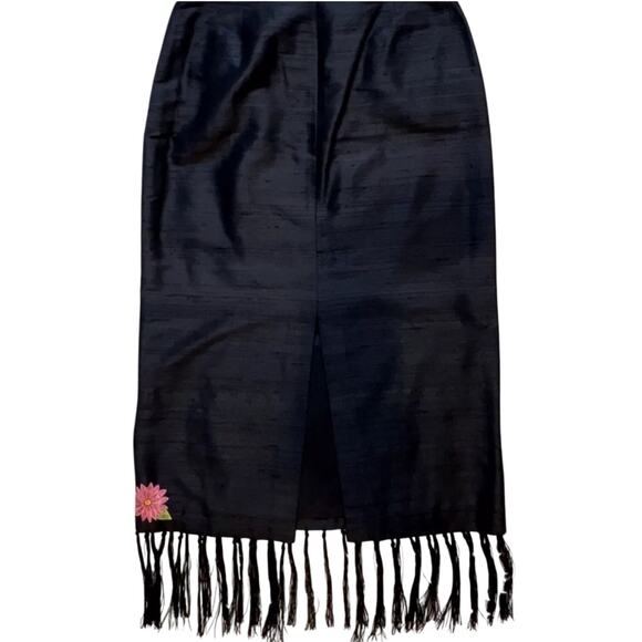 Vintage Maggy L Black Silk Embroidered Fringe Skirt Y2K Romantic Fairygoth - Picture 3 of 16